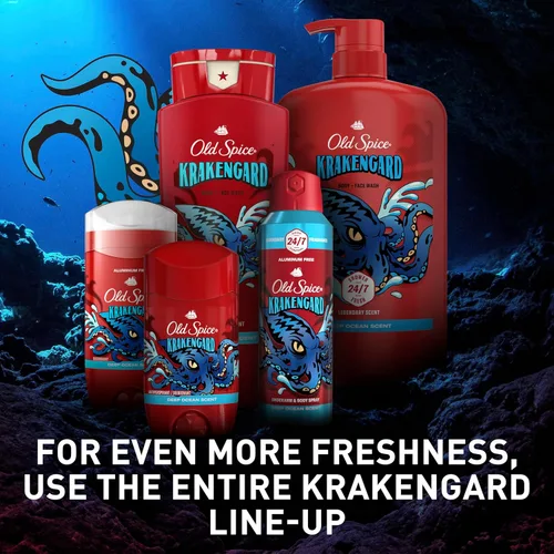 Miniatura 8 de Old Spice Desodorante sin aluminio para hombres, protección contra olores 24/7, frescura 24/7 y aroma duradero, se pone transparente, Krakengard