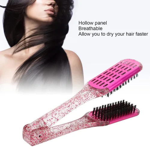 Miniatura 2 de ZJchao Cepillo de pelo con abrazadera, cepillo de doble cara, cepillo para alisar el cabello, forma de V, doble peine para alisar el cabello, férula