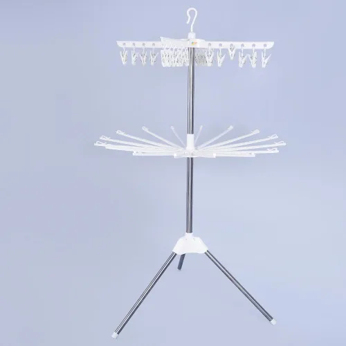 Miniatura 2 de BAOYOUNI Estante de secado de ropa plegable de 2 niveles para interiores y exteriores, con 24 clips y 16 barras de toallas para ropa de bebé