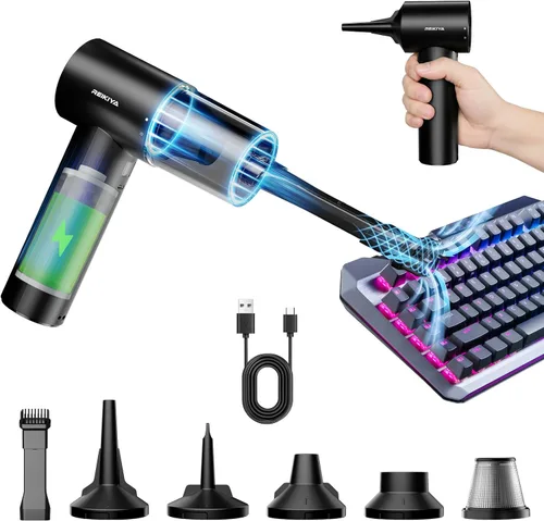 REIKIYA Aspirador de coche portátil inalámbrico 14000PA soplador de aire comprimido 150000RPM soplador para limpieza de teclado y computadora con