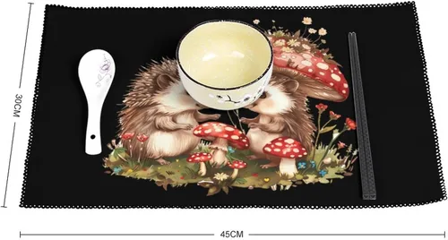 Miniatura 2 de _Cute Hedgehog Mushroom Placemats Set of 6 Resistant Table Mats Washable Place Mats for Dinner Party Table Decoration