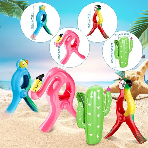 Miniatura 2 de Sieral 8 clips para toallas de playa, pinzas para sillas de playa, loro flamenco, soportes para toallas de alta resistencia, alfileres de ropa