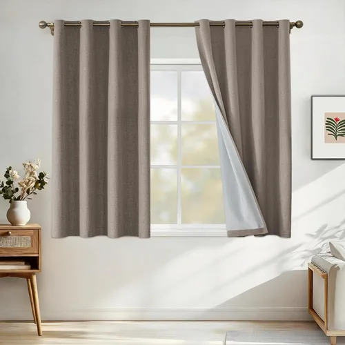 Miniatura 61 de Cortinas de lino 100% opacas para dormitorio, cortinas opacas de 45 pulgadas de largo, cortinas de oscurecimiento de habitación para sala de estar