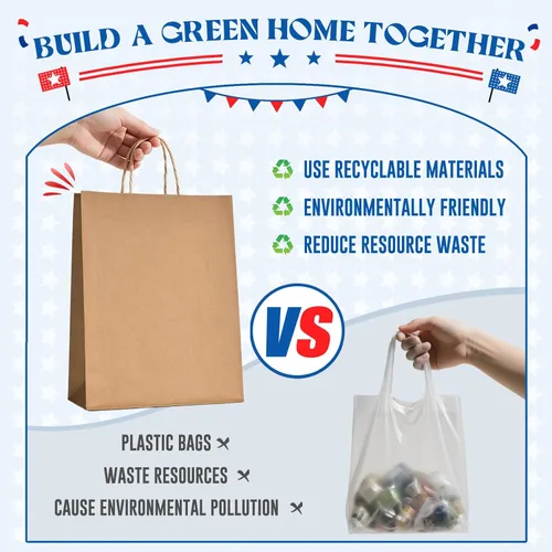 Miniatura 4 de MESHA Bolsas de papel grandes de 10 x 5 x 13 pulgadas, bolsas de papel kraft para compras con asas a granel, paquete de 50 bolsas de regalo grandes