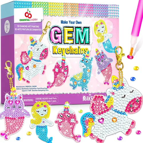 Miniatura 7 de Artes y manualidades para niños de 8 a 12 años – Haz tus propios llaveros GEM – Kit de pintura de diamantes 5D por números, para niñas de 3 a 5 4 a