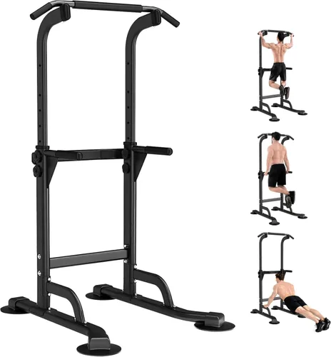 Miniatura 10 de WATBKHE Power Tower Pull Up Dip Station Foldable, Pull Up Bar Station Adjustable, Multi-Function Home Gym, Strength Training Fitness Equipment, Negro