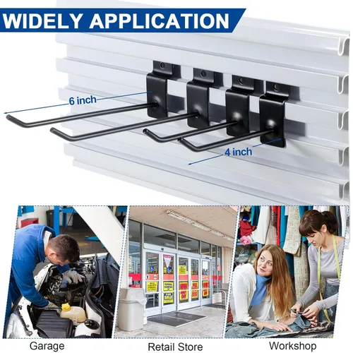 Miniatura 5 de Moxweyeni Paquete de 100 ganchos para paneles de pizarra, accesorios de clavijas resistentes para colgar, soportes de metal para garaje, tienda Negro