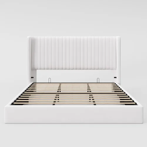 Miniatura 9 de Allewie Base de cama de almacenamiento elevable de tamaño matrimonial, sistema de soporte hidráulico, marco de cama de plataforma tapizada