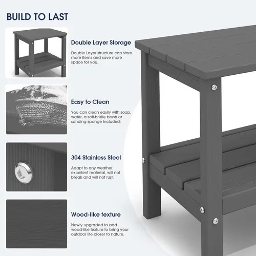 Miniatura 6 de KINGYES Mesa auxiliar doble, mesa auxiliar Adirondack, color gris