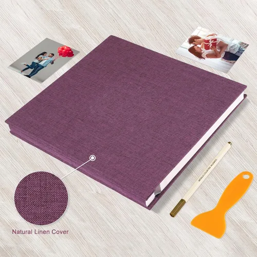 Miniatura 4 de Álbum de Fotos con Páginas Autoadhesivas, Álbum de Recortes, Álbumes de Fotos Magnéticos con Páginas Adhesivas para Fotos de 4x6, 5x7, 8x10 Morado