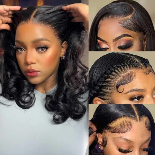 Miniatura 34 de Srakuw Wear and Go - Pelucas de cabello humano sin pegamento, precortadas con encaje frontal, pelucas para mujeres negras, sin pegamento, onda