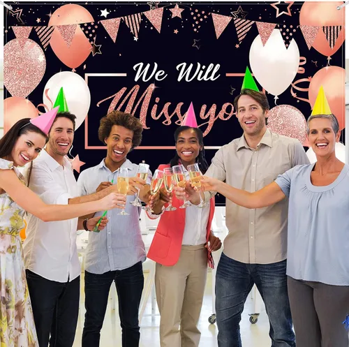 Miniatura 4 de Banner con texto en inglés «We Will Miss You» – Extra grande de 72 x 44 pulgadas, telón de fondo de graduación para decoraciones de fiesta de Oro