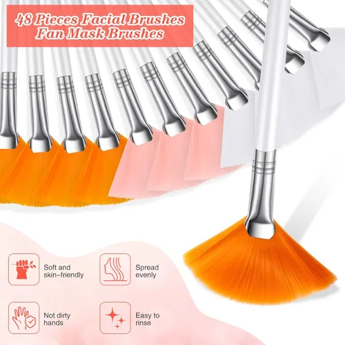 Miniatura 4 de 48 cepillos de abanico para aplicadores faciales, multiusos, para maquillaje, máscara facial, aplicador de cepillo suave para mujeres y niñas