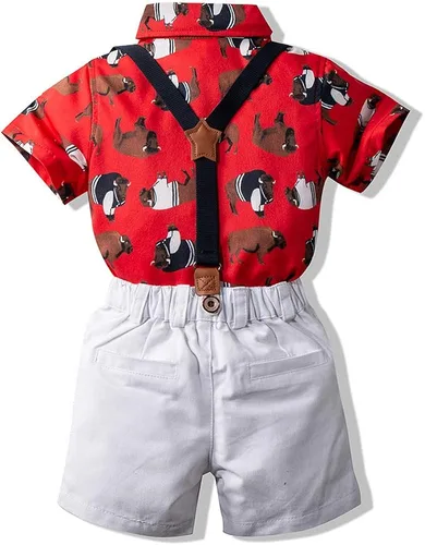 Miniatura 3 de Kimocat Traje de caballero para bebé, camisa de algodón con corbatín, overoles de 3 piezas