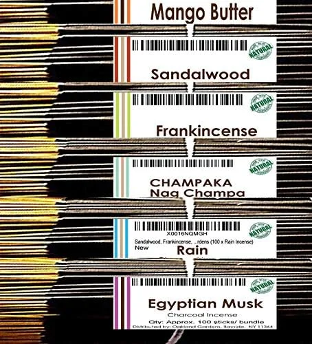 Madera de Sándalo, incienso, almizcle egipcio, mantequilla de mango, nag champa, lluvia. Incienso a elección, premium, por Oakland Gardens