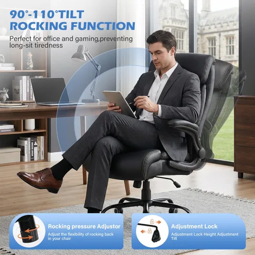 Miniatura 5 de Silla de oficina grande y alta de 500 libras, cómoda silla ejecutiva resistente con soporte lumbar ajustable para dolor de espalda, silla
