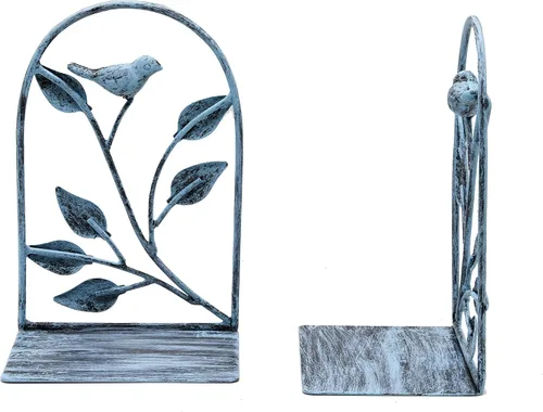Miniatura 8 de OwlGift Sujetalibros rústicos de hierro fundido con diseño de pájaro para estantes, sujetalibros antideslizante, tapón de metal resistente