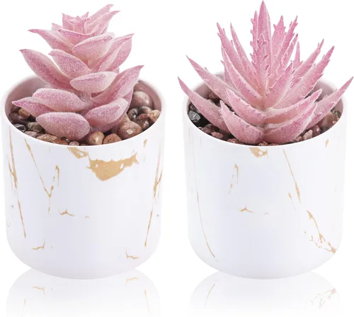 Miniatura 7 de Der Rose Juego de 2 plantas suculentas artificiales Mini plantas suculentas falsas para accesorios de oficina y hogar para mujeres 2-Verde