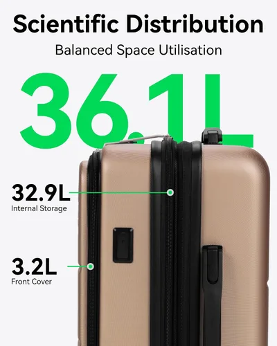 Miniatura 5 de LUGGEX Maleta de mano con bolsillo frontal, maleta rígida de policarbonato expandible con puerto USB, Champán, Equipaje de mano