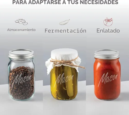 Miniatura 4 de Paksh Novelty Tarros Mason de boca ancha con tapas de 32 onzas – Tarros de conservas Mason de un cuarto de galón, tarro grande de boca ancha