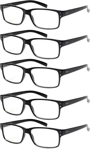 Miniatura 9 de Kerecsen Paquete de 4 lentes de lectura para hombres y mujeres con bisagras de resorte, anteojos rectangulares ligeros de color negro