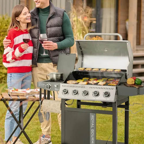 Miniatura 11 de Royal Gourmet GA5406TS - Parrilla de gas propano de 5 quemadores con quemador lateral y quemador de sellado, parrilla de barbacoa de gas
