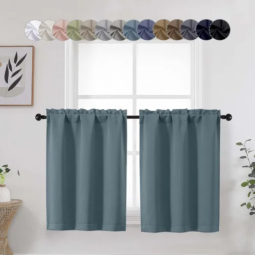 Miniatura 28 de Aqua Cafe - Juego de 2 paneles de cortinas opacas de 24 pulgadas de largo, con aislamiento térmico suave y sólido, para ventanas de baño, sótano