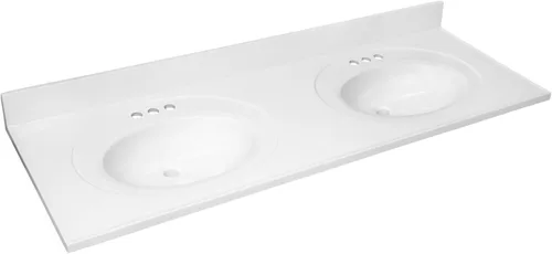Miniatura 18 de Design House Tapa de tocador con lavabo, protector contra salpicaduras de 4 pulgadas, mármol cultivado, resistente a las manchas, agujeros Blanco