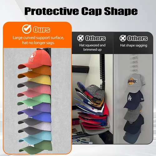 Miniatura 4 de Organizador de Sombreros para Gorras de Béisbol que Sostiene Hasta 40 Sombreros, Paquete de 2 Percheros de Sombreros para Pared, Soporte