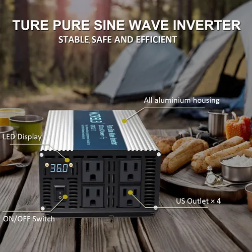 Miniatura 2 de WZRELB Inversor de Onda Sinusoidal Pura de 1800W, 12V DC a 110V 120V AC Convertidor de Energía con Pantalla LED, Inversor de Energía Portátil Fuera