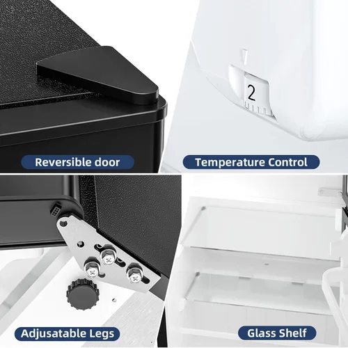 Miniatura 7 de Antarctic Star Mini refrigerador con congelador, refrigerador compacto de doble puerta, termostato ajustable, refrigerador pequeño para dormitorio