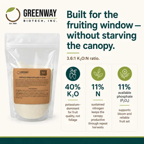 Miniatura 3 de Greenway Biotech, Inc. Fertilizante de pimienta y hierbas 11-11-40 en polvo - Soluble en agua con micronutrientes quelados para pimientos picantes
