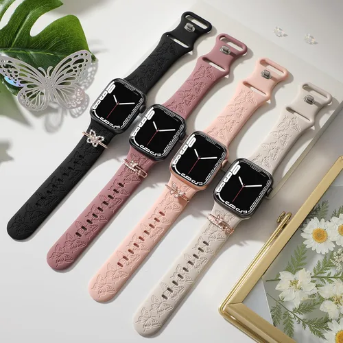 Miniatura 2 de Paquete de 4 correas de silicona grabadas compatibles con Apple Watch de 1.575 pulgadas, 1.496 pulgadas, 1.614 pulgadas, 1.654 pulgadas, 1.732