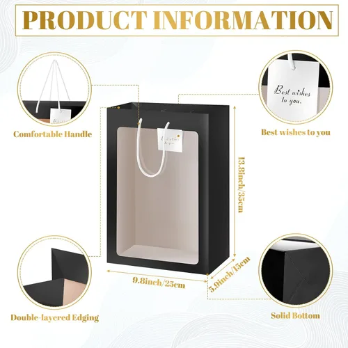 Miniatura 3 de Yahenda - 24 bolsas de regalo grandes con ventana transparente de 13.8 x 9.8 x 5.9 pulgadas, bolsas de papel transparente para ramo de flores