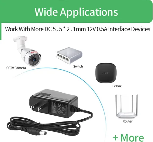 Miniatura 9 de Paquete de 2 adaptadores de fuente de alimentación de CA a CC de 12 V 0.5 A 500 mA, enchufe de 0.217 in x 0.083 in con certificación UL FCC