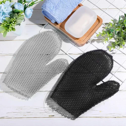 Miniatura 6 de Karenhi 2 guantes exfoliantes de panal de abeja, guantes de baño para spa, guante exfoliante de panal para ducha corporal, esponja para ducha, Negro