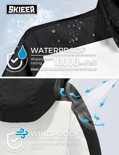 Miniatura 6 de Skieer Chaqueta de esquí impermeable para hombre, abrigo de snowboard de invierno con capucha, impermeable a prueba de viento