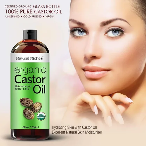 Miniatura 8 de Natural Riches Aceite de ricino orgánico sin refinar, botella de vidrio prensado en frío, certificado por USDA para piel seca, pérdida de cabello