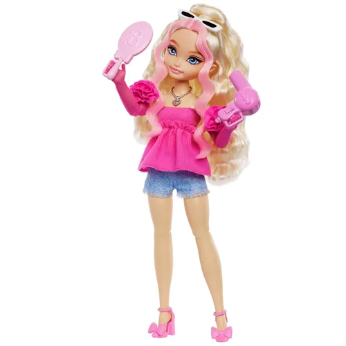 Miniatura 8 de Muñeca Barbie Dream Besties y Accesorios, Muñeca de Moda Posable Daisy Jean con Ropa Removible y Cabello Rosa Ondulado, 9 Piezas Temáticas de DJ