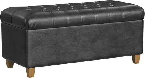 Miniatura 32 de HomePop Decoración del hogar Banco de almacenamiento con botones Banco otomano con almacenamiento para sala de estar y dormitorio, cuero Piel