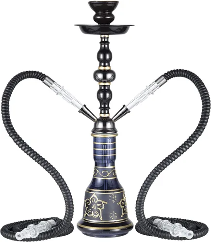 Set de shisha de 20" - Kit premium de shisha con 2 mangueras, jarrón de cristal, cuenco de cerámica y pinzas para brasas con cenicero para mejor