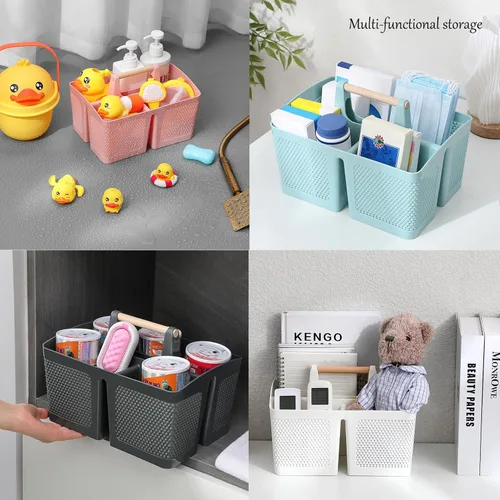 Miniatura 4 de rejomiik - Cesta portátil para ducha de plástico, organizador de limpieza con asa, organizador de almacenamiento portátil con asa para baño, Negro