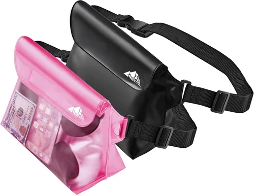 Miniatura 12 de HEETA Paquete de 2 bolsas impermeables con correa para la cintura, bolsa seca táctil con cinturón ajustable para teléfono, objetos de valor
