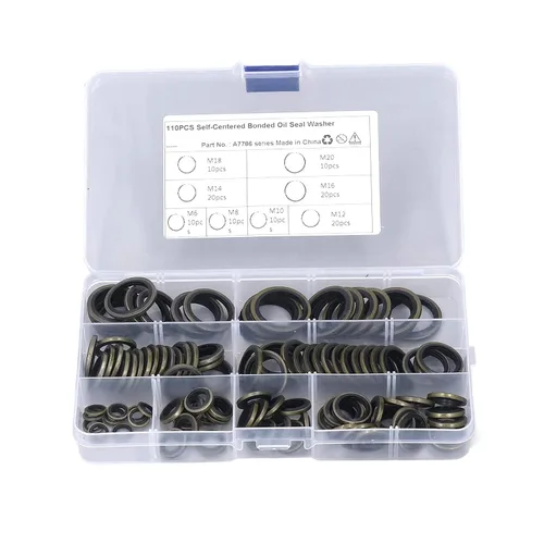 Kit surtido de arandelas de sello de aceite, 110 piezas de 8 tamaños, anillos de sello de aceite M6 M8 M10 M14 M16 M20 Junta de aceite de sello de
