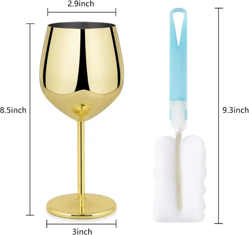 Miniatura 7 de Lifecapido Juego de 2 copas de vino de acero inoxidable, copas de vino de acero inoxidable de 18 onzas, copas de vino de metal con tallo con cepillo