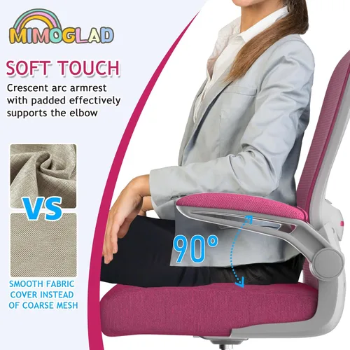 Miniatura 8 de Mimoglad Silla de oficina ergonómica de malla con respaldo alto, soporte lumbar ajustable, cojín de asiento grueso (moderno, rosa Barbie)