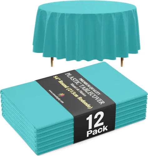 Miniatura 8 de Exquisite 66% Thicker Premium Aqua Round Tablecloth 0.5 Mil 6 Pack Plastic Table Cloth Disposable 84 Inch Round Plastic Tablecloth Won't Tear Easily