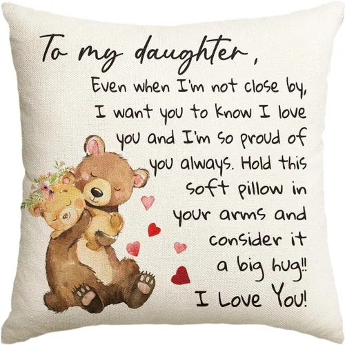 AVOIN colorlife Funda de almohada con texto en inglés «To My Daughter», 16 x 16 pulgadas, regalo de Navidad, para damas, niñas, cumpleaños, de mamá