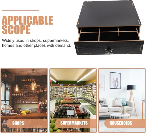 Miniatura 3 de VILLCASE Cajón manual de registro para sistema de punto de venta Cajón de efectivo con bandeja extraíble Cerradura de llave Organizador de dinero