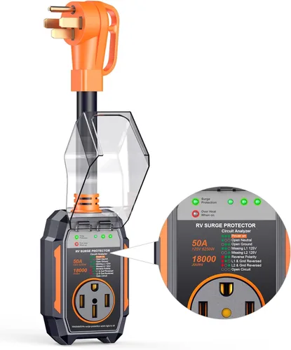 Miniatura 18 de GEARGO Protectores contra sobretensiones RV de 30 amperios, 12000 julios, analizador de circuitos de RV, protección contra sobretensiones IP68